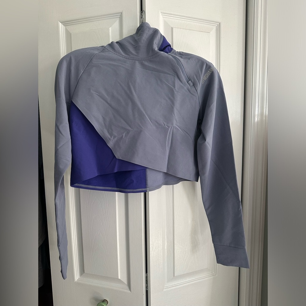 Gymshark Cropped Long Sleeve Hoodie Purple Gray‎ Activewear Athletic Top